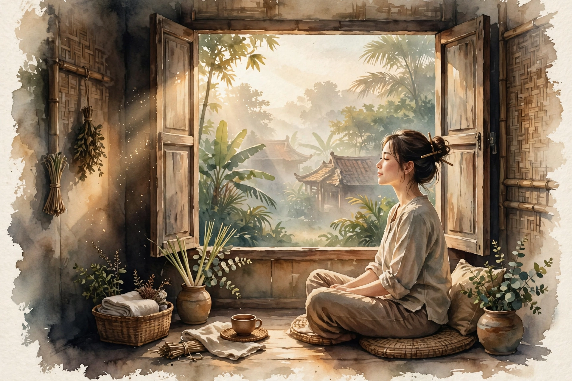 Người ngồi yên bên khung cửa sổ đón bình minh, ánh sáng tan dần bóng tối — minh họa trắc nghiệm Nhận diện nỗi sợ